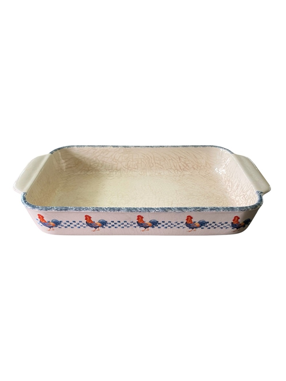 Vintage Home & Garden Party Rooster Rectangle Baking Dish USA Cottagecore Farm